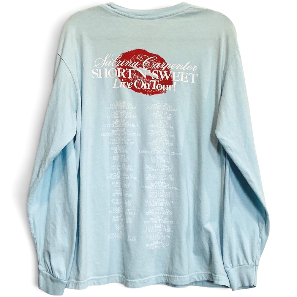 Sabrina Carpenter Short n Sweet Tour 2024 Long Sleeve Shirt Blue Unisex Large